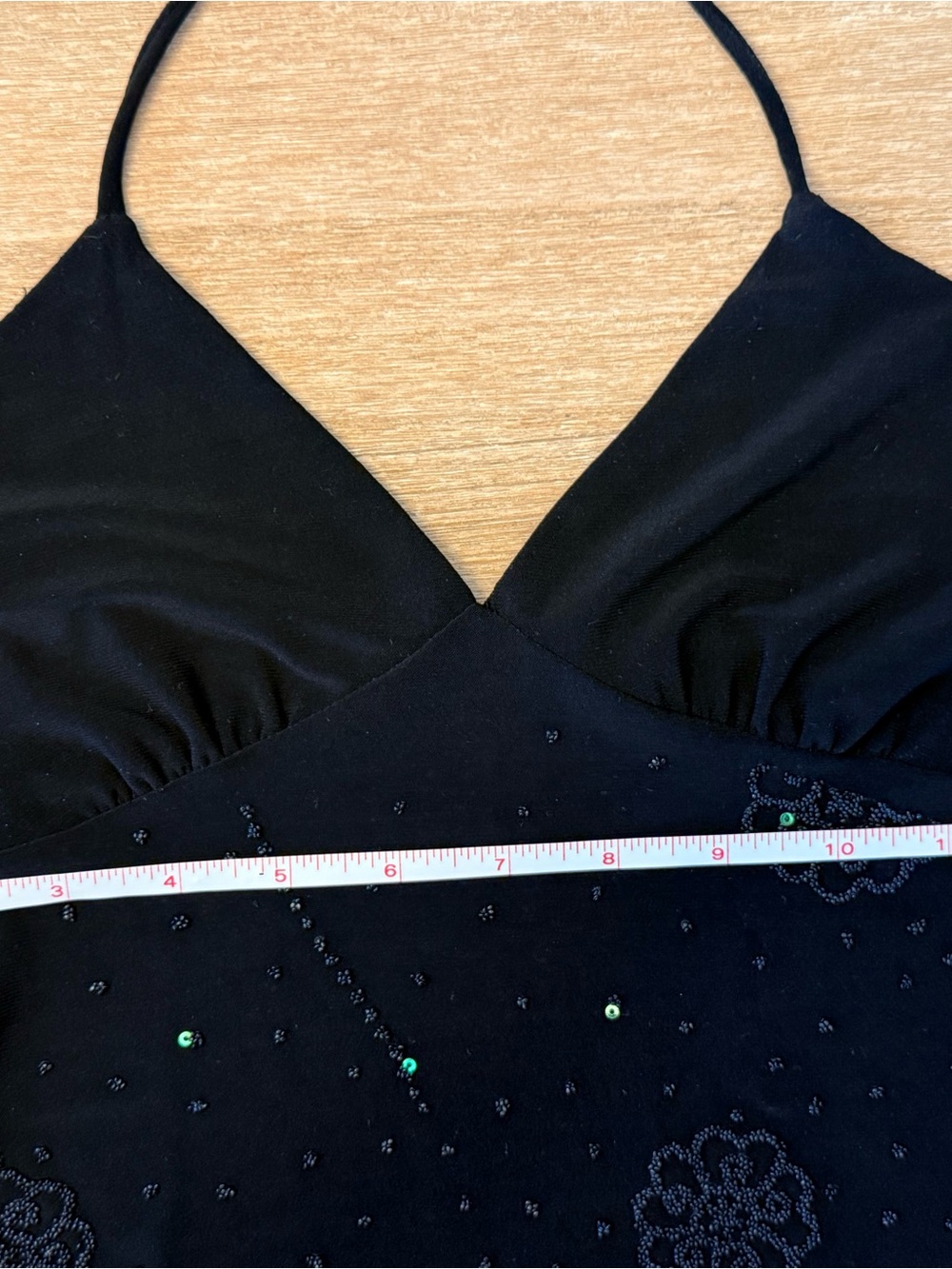 Vintage Y2K Codigo USA Beaded Floral Halter Top Black Whimsygoth Cami Small - Picture 2 of 6